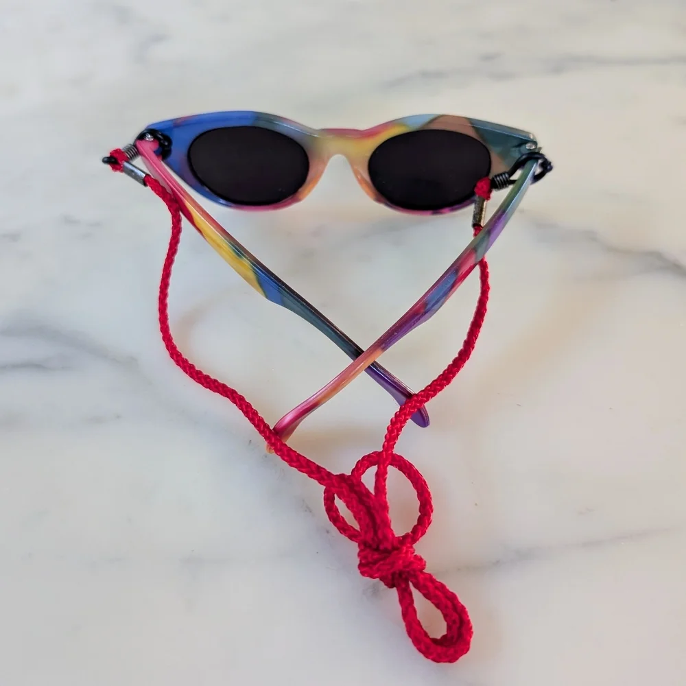 RARE FIND! Little Girl's Multicolor Cat-Eye Sunglasses with Red Cord.